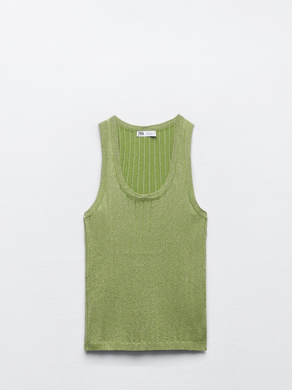 Zara Shimmery Light Olive Ribbed Scoop Tank